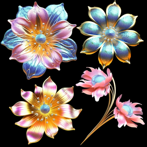 Imágenes Prediseñadas de flores 3D brillantes