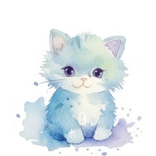 Imágenes Prediseñadas de gato acuarela lindo gato de dibujos animados imágenes mascota ilustración gatito lindo gato fondo blanco