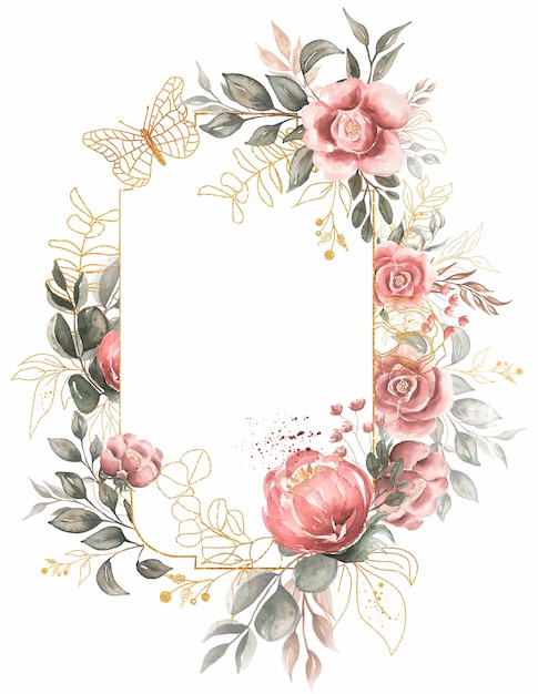 Imágenes Prediseñadas de marco floral vintage, acuarela Coral peonía clip art, flores rojas románticas, jardín, invitaciones de boda, diseño de logotipos, fabricación de tarjetas, día del amor