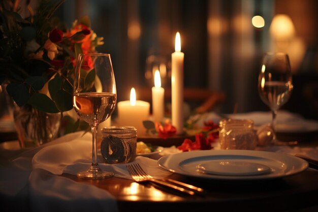 Imágenes en primer plano de una cena romántica a la luz de las velas con 0074 02