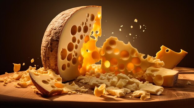 Foto imágenes de queso banner reklama retrato foto de un delicioso queso con grandes agujeros