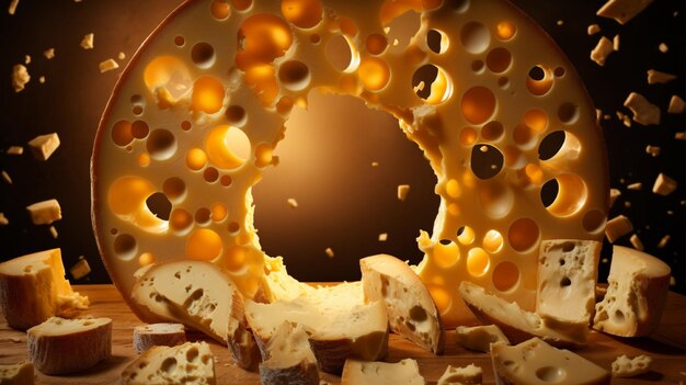 Foto imágenes de queso banner reklama retrato foto de un delicioso queso con grandes agujeros