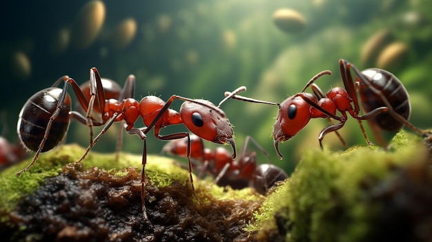 Imágenes realistas de la naturaleza Primer plano Hormigas guerreras Fotografía macro Alta calidad