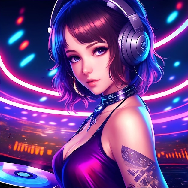 Imágenes de retratos de chicas anime dj con ai generadas.