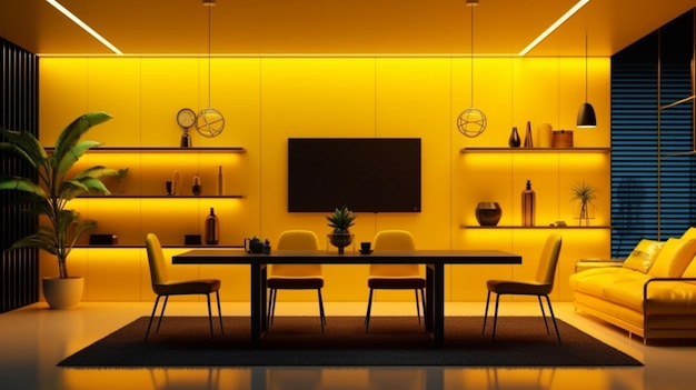 Imágenes de sala y comedor modernas de color amarillo Arte generado por IA