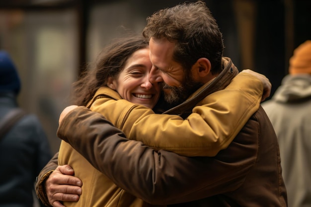 Imágenes uniformemente escenificadas de un abrazo cálido y reconfortante lleno de amor