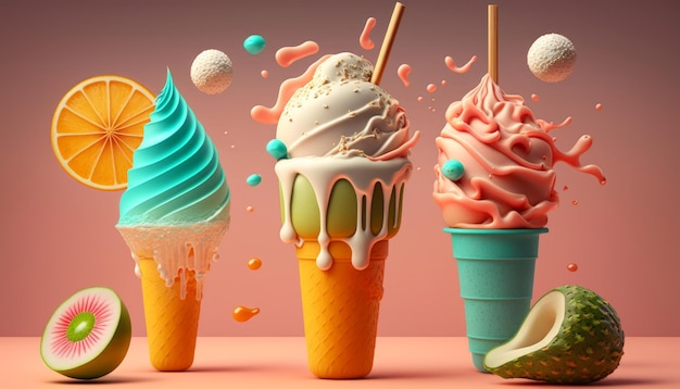 Imágenes veraniegas de helados con sabores refrescantes y texturas fundentes AI Generative