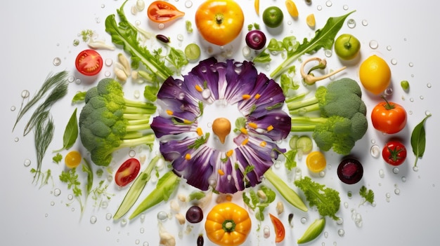 Imágenes de verduras en estilo de arte caleidoscópico sobre fondo negro Arte elegante de verduras