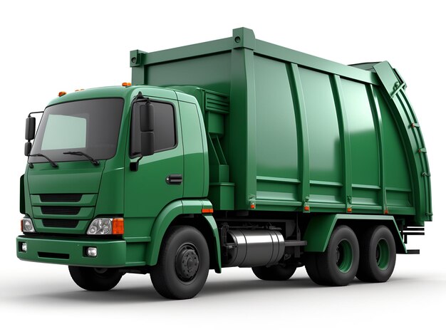 Imagens 3D realistas de caminhões de lixo verde escuro com IA gerada