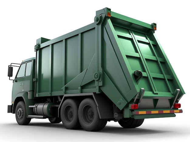 Imagens 3D realistas de caminhões de lixo verde escuro com IA gerada
