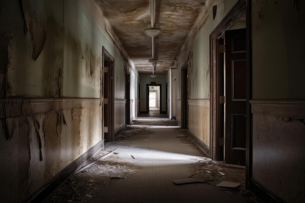 Imagens assustadoras de hospital psiquiátrico abandonado com seus corredores e quartos cheios de mistério e segredos