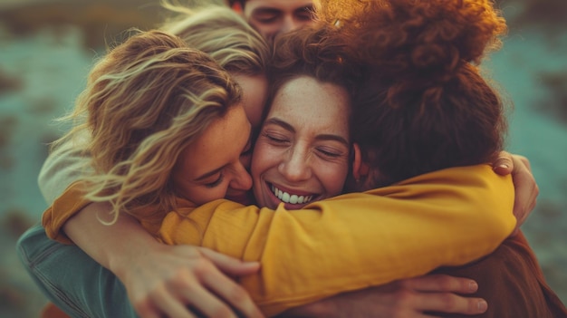 Foto imagens comoventes de amigos se abraçando em um abraço de grupo