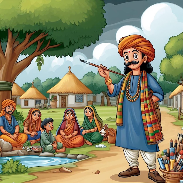 Imagens de desenhos animados tradicionais indianos de uma pessoa para crianças ilustração de livro e livro de histórias