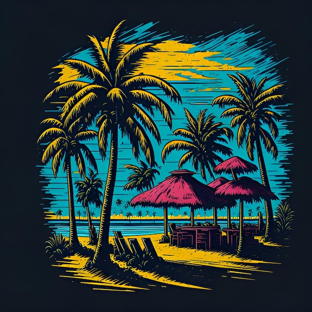 Imagens de design de camisetas de férias de verão ao pôr do sol