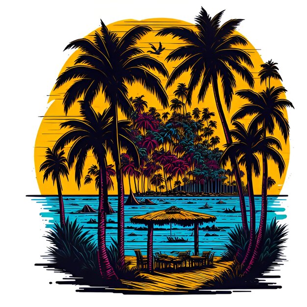 Imagens de design de camisetas de férias de verão ao pôr do sol