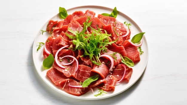 Imagens de fundo de carpaccio de carne Cores naturais fundo brilhante Ai generativo