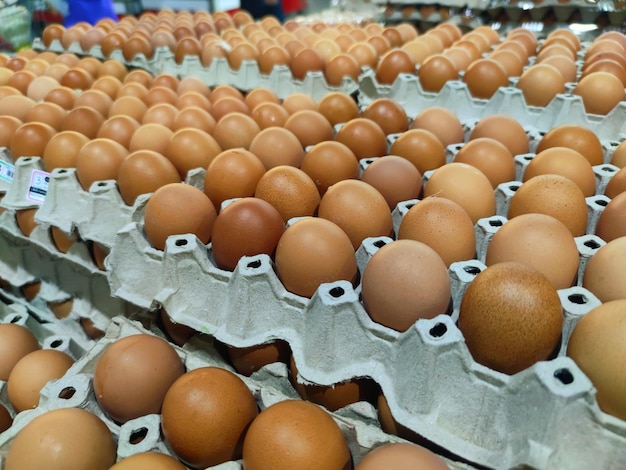 Imagens de ovos de galinha no supermercado