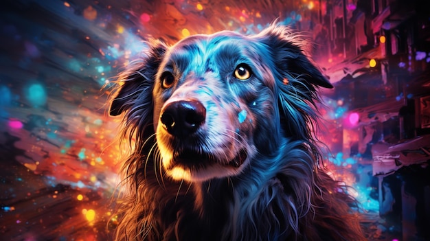 Foto imagens de papel de parede de cão bioluminescente de fantasia arte gerada por ai