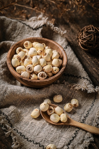Imagens de sementes de lótus com fotos de alta resolução ricas em nutrientes, baixas calorias e ricas em antioxidantes