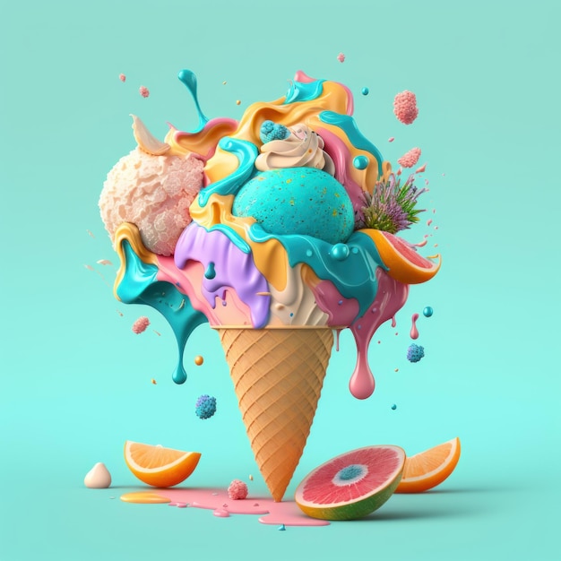 Imagens de sorvete de verão com sabores refrescantes e textura derretida AI Generative