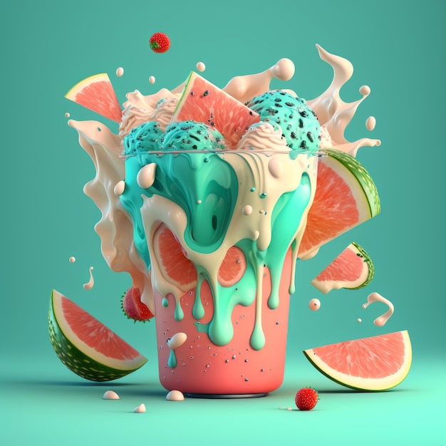 Imagens de sorvete de verão com sabores refrescantes e textura derretida AI Generative