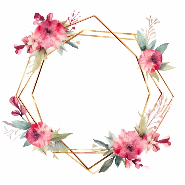 Imagens geométricas de moldura de convite de casamento com moldura de flor de ouro Arte gerada por IA
