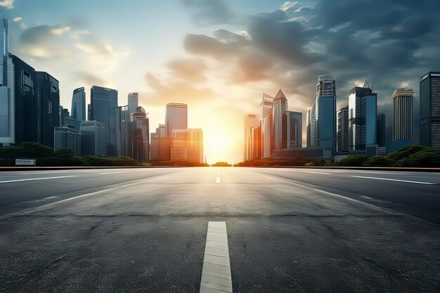 Foto imagens geradas por tecnologia de ia de rodovias vazias e horizontes urbanos