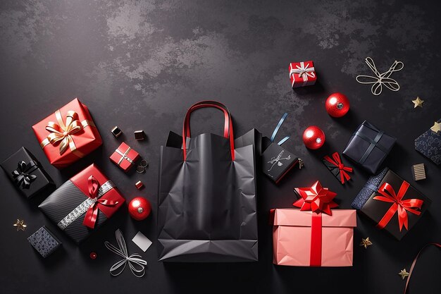 Imagens incríveis de compras de Black Friday com balões e caixas de presentes