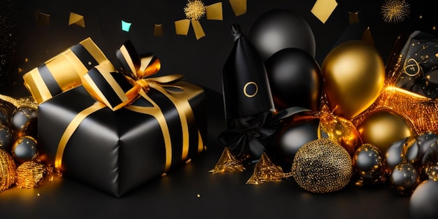 Imagens incríveis de compras na Black Friday com balões e caixas de presente