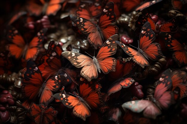 Foto imagens macro de borboletas alojadas em grandes grupos