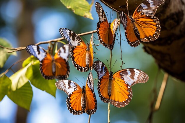 Imagens macro de borboletas explorando o dossel de uma floresta tropical