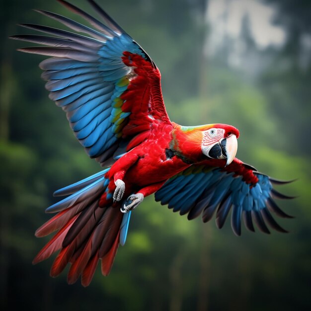Foto imagens muito bonitas de papagaios voadores vermelhos e azuis.