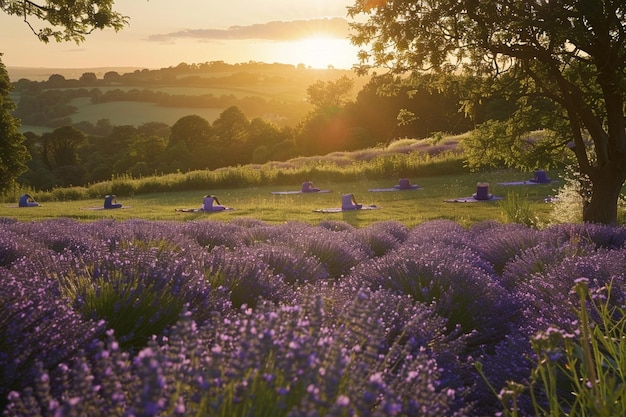 Imagina una clínica de yoga el campo de lavanda donde parti generativa ai