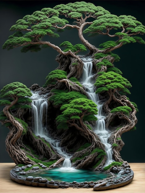 Imagina una impresionante escena fotorrealista con un árbol bonsái.