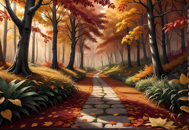 Imagina la tranquilidad y la belleza de la naturaleza en una ilustración hiperrealista de fondo de otoño