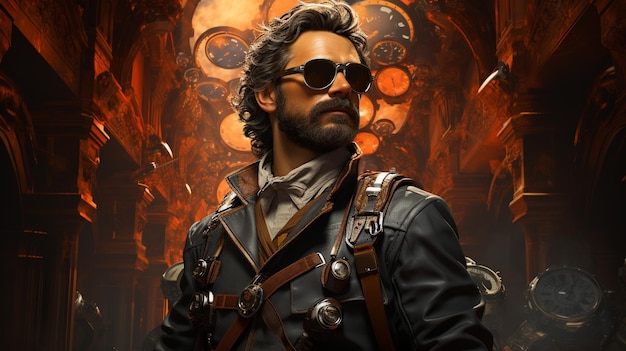 Imagina um aventureiro steampunk equipado