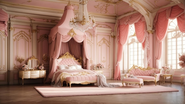 Imaginando el esplendor real del dormitorio de ensueño de una princesa