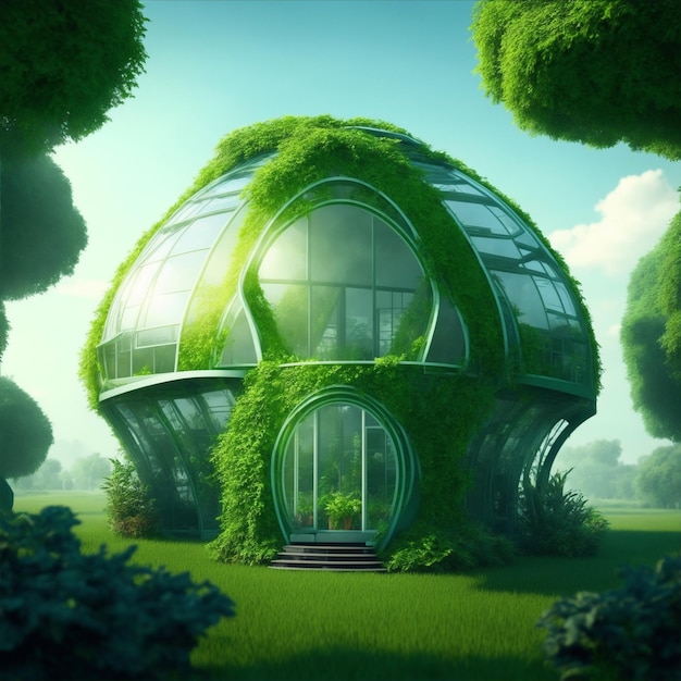 Imaginando el futuro de las casas verdes ecológicas generadas por la IA