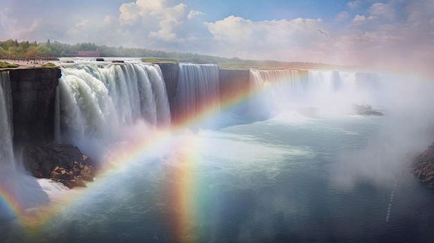 Imagine as Cataratas do Niágara, EUA, Canadá, cachoeiras trovejantes enevoadas Criado com tecnologia de IA generativa