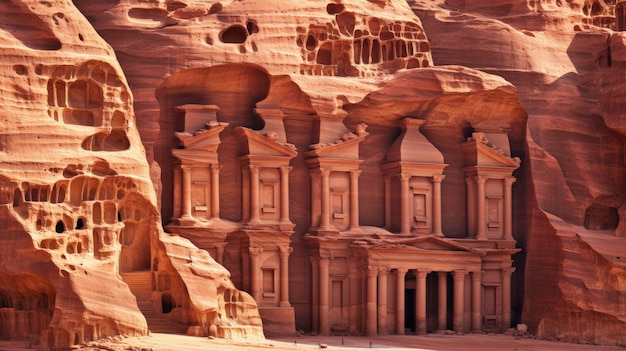 Imagine Petra Jordan, cidade antiga, fachadas de pedra esculpida Criada com tecnologia de IA generativa