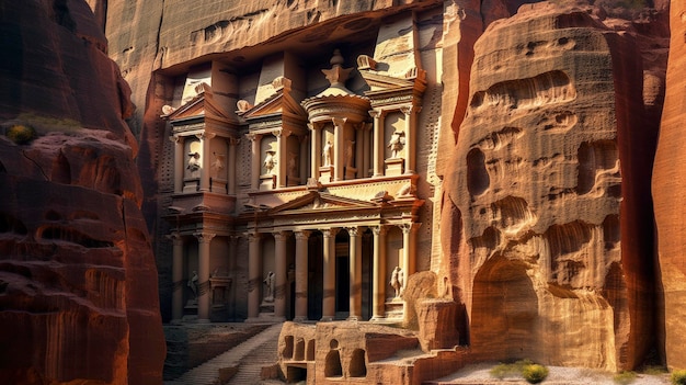 Imagine petra jordan ciudad antigua fachadas de roca talladas icónicas Creado con tecnología de IA generativa