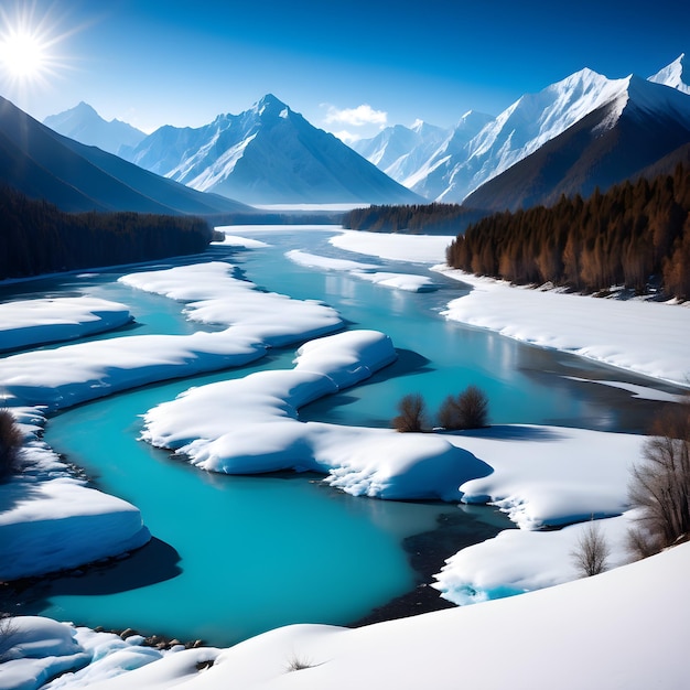 Imagine-se de pé nas margens de um rio de inverno cercado por uma paisagem de tirar o fôlego de neve para