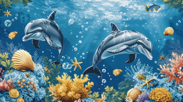 Foto imagine-se nadando com os golfinhos neste look de vida marinha com uma peça única
