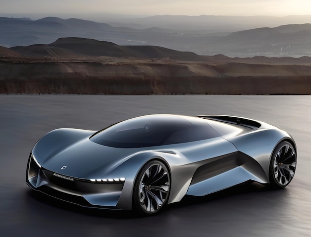 Foto imagine um carro esportivo elétrico de alta tecnologia com um design angular ousado e uma aceleração relâmpago