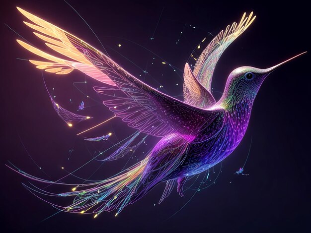 Imagine um colibri digital navegando graciosamente por uma rede complexa AI_Generated