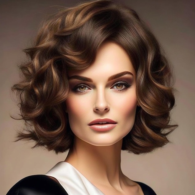 Imagine uma fotografia radiante de uma mulher com um cabelo ondulado volumoso mostrando sua confiança e estilo generativo ai