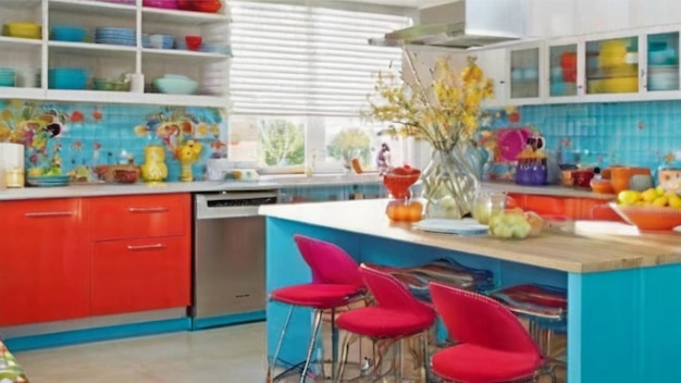 Foto imagínese una cocina moderna con un toque vibrante un toque de color que agrega personalidad y energía t