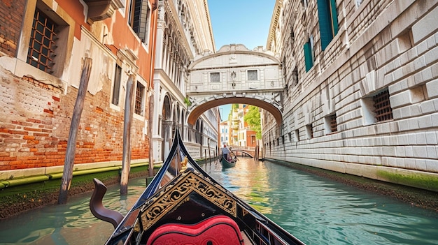 Imagínese deslizándose a lo largo de los estrechos canales de Venecia en una góndola Generative Ai