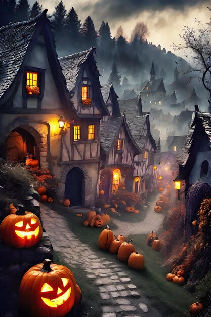 Foto imagínese una foto en color de una celebración de halloween de hace mil años.