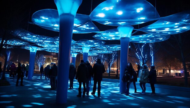 Foto imagínese un parque urbano el lunes azul con instalaciones de iluminación de color azul